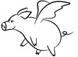Ein schmunzelndes fliegendes Schwein dient als Blickfang für die Leser