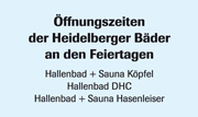 Überblick über die Öffnungszeiten der Heidelberger Bäder an den Feiertagen