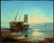 Boote am Strand bei Ebbe, Gemälde von Théodore Gudin, um 1840
