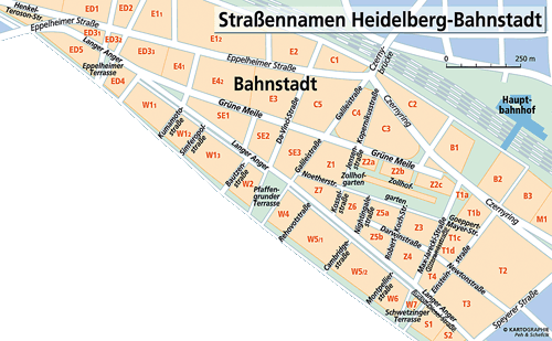 Karte der Bahnstadt mit den neuen Straßennamen (Karte: Peh und Schefcik)