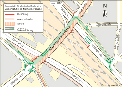 Die neue Verkehrsführung im Bereich der Montpellierbrücke (Abbildung: www.derplan-online.de)