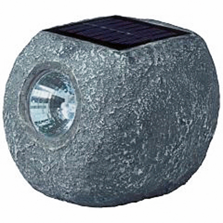 Das Foto zeigt eine Solarleuchte in Form eines Steines.