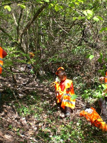 CIMG0722.JPG - Die freiwilligen Helfer/innen putzten gut ausgerüstet mit Zangen, Handschuhen und Müllsäcken quer durch den Wald. Auch kleine Kletterpartien waren kein Hindernis. Anschließend wurde gegrillt. (Foto: Stadt Heidelberg)