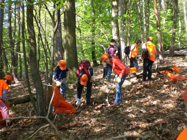 CIMG0731.JPG - Die freiwilligen Helfer/innen putzten gut ausgerüstet mit Zangen, Handschuhen und Müllsäcken quer durch den Wald. Auch kleine Kletterpartien waren kein Hindernis. Anschließend wurde gegrillt. (Foto: Stadt Heidelberg)