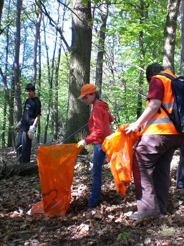 CIMG0733.JPG - Die freiwilligen Helfer/innen putzten gut ausgerüstet mit Zangen, Handschuhen und Müllsäcken quer durch den Wald. Auch kleine Kletterpartien waren kein Hindernis. Anschließend wurde gegrillt. (Foto: Stadt Heidelberg)