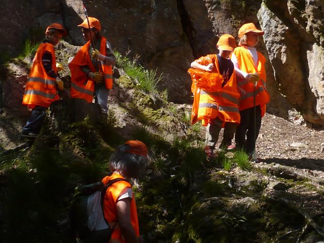 P1010739.JPG - Die freiwilligen Helfer/innen putzten gut ausgerüstet mit Zangen, Handschuhen und Müllsäcken quer durch den Wald. Auch kleine Kletterpartien waren kein Hindernis. Anschließend wurde gegrillt. (Foto: Stadt Heidelberg)