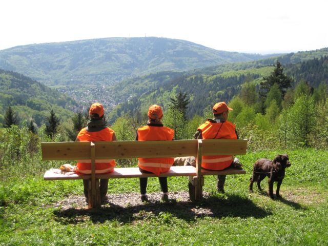 IMG_0057.JPG - Gut ausgerüstet mit Zangen, Handschuhen und Müllsäcken haben die freiwilligen Putzer/innen auch rund um den Parkplatz Langer Kirschbaum sauber gemacht. Die Attraktion der Veranstaltung war die Besteigung des Teltschik-Turms und der Erlebnispfad „Abenteuer Wald“. Anschließend wurde gegrillt. (Foto: Stadt Heidelberg)