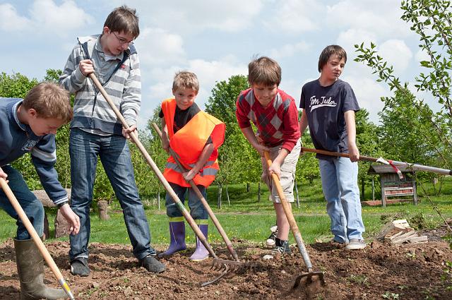 Waldorfschule-243.jpg - Die ganze Schule beteiligte sich am Frühjahrsputz. Sie haben dabei nicht nur die Umgebung der Schule von den herum liegenden Abfällen gesäubert. Und da sie schon dabei waren, haben sie gleich auch das Schulgelände von Unkraut befreit und für den Sommer vorbereitet. (Foto: Rothe)
