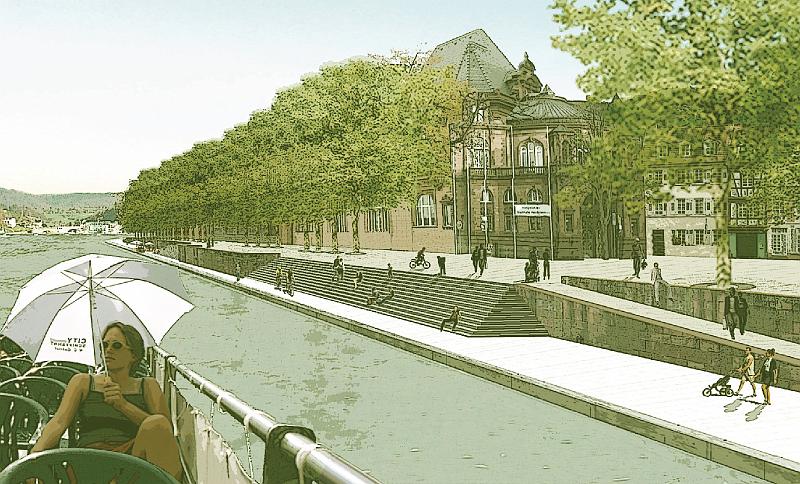 2011_bild10.jpg - Arbeit 2011: Die Stadthalle verschwindet hinter einer dichten Baumfassade. Dadurch tritt der urbane Charakter der Stadt eher in den Hintergrund.