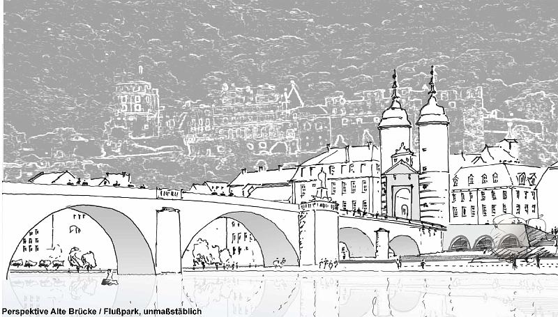 2014_bild01.jpg - Arbeit 2014: In der Zeichnung deutlicher erkennbar als im Modell: Die Bogenstruktur der Alten Brücke findet in der Stützmauer seine Fortführung.