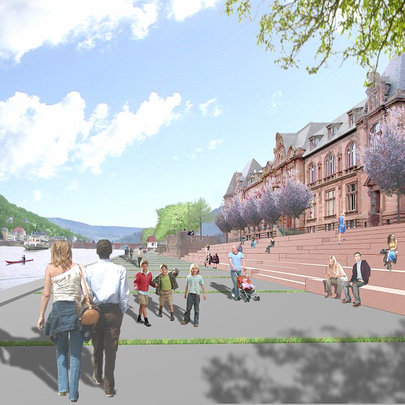 2015_bild10.jpg - Arbeit 2015: Der Blick über die untere Promenade von der Stadthalle in Richtung Alte Brücke zeigt auch das Bemühen, die historischen Gebäude möglichst zu betonen.