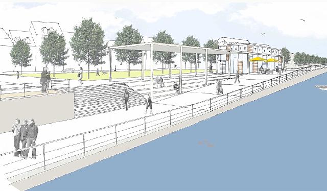 2001_bild10.jpg - Die Promenade wird durch die Plätze gegliedert und stellt gute Verbindungen mit den wichtigen Altstadtstraßen und -gassen her. Die  Baumreihe wird im Bereich der Plätze – hier am Jubiläumsplatz – bewusst unterbrochen.