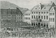Das „Blutgericht“ gegen die Hölzerlipsbande vor dem Heidelberger Rathaus, eine Abbildung aus dem Buch von Michael Krausnick.