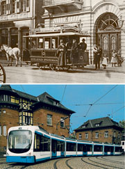 Die Anfänge der öffentlichen Mobilität in Heidelberg - die Pferdebahn. 125 Jahre später: Der Vario 273 vor dem Betriebshof in Heidelberg-Bergheim. (Foto: SWH)