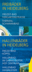 Freibäder in Heidelberg: Freizeit-Bad Tiergartenstraße, Thermalschwimmbad; Hallenbäder in Heidelberg: Freizeitbad Köpfel, Hallenbad im Darmstadter Hof Centrum, Hallenbad Hasenleiser