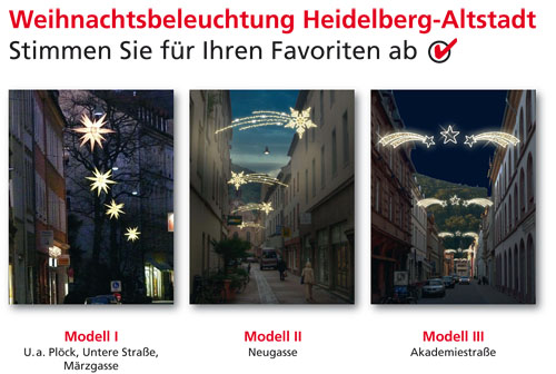 Postkarte mit den drei verschiedenen Weihnachtsbeleuchtungen (Fotos: Heidelberg Marketing GmbH)