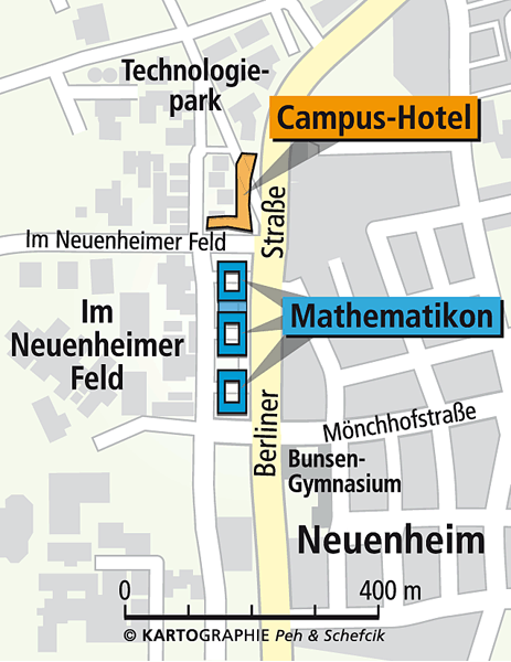 Plan des Mathematikon und des Campus-Hotel in der Berliner Straße