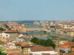 Florenz – in der Bildmitte die berühmte Ponte Vecchio (Alte Brücke) über den Arno – und die Region Toskana präsentieren in Heidelberg italienische Kultur und Lebensart. (Repro: HKT)