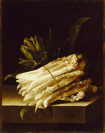 „Stillleben mit Spargel und Artischocke“, Gemälde von Adriaen Coorte, um 1705